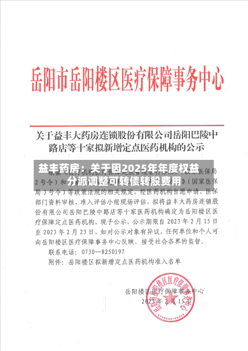 益丰药房：关于因2025年年度权益分派调整可转债转股费用-第1张图片