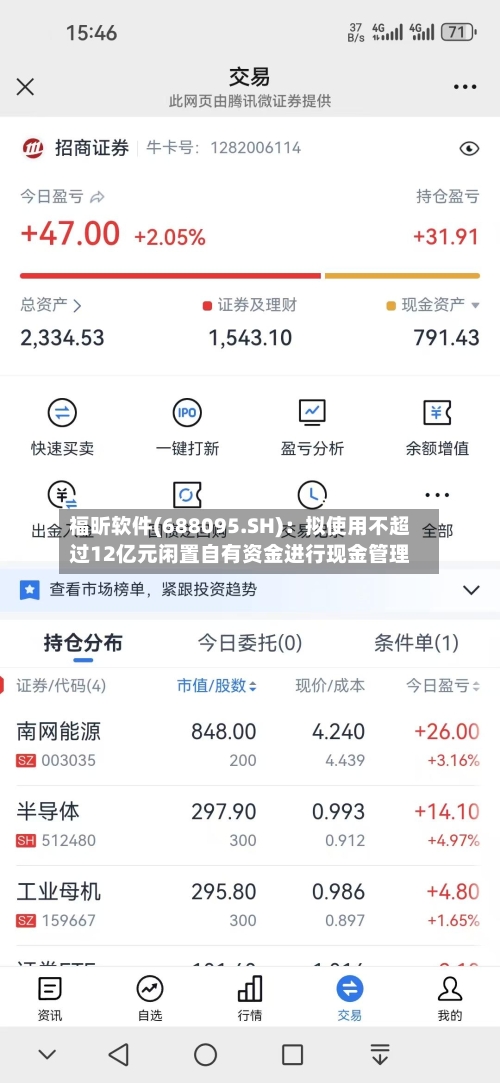 福昕软件(688095.SH)：拟使用不超过12亿元闲置自有资金进行现金管理