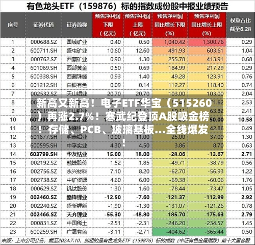 新高又新高！电子ETF华宝（515260）再涨2.7%！寒武纪登顶A股吸金榜！存储、PCB	、玻璃基板…全线爆发！-第2张图片