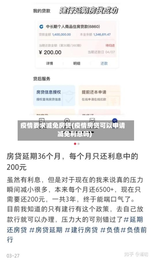 疫情要求减免房贷(疫情房贷可以申请减免利息吗)