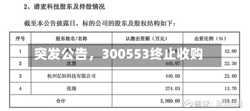 突发公告，300553终止收购