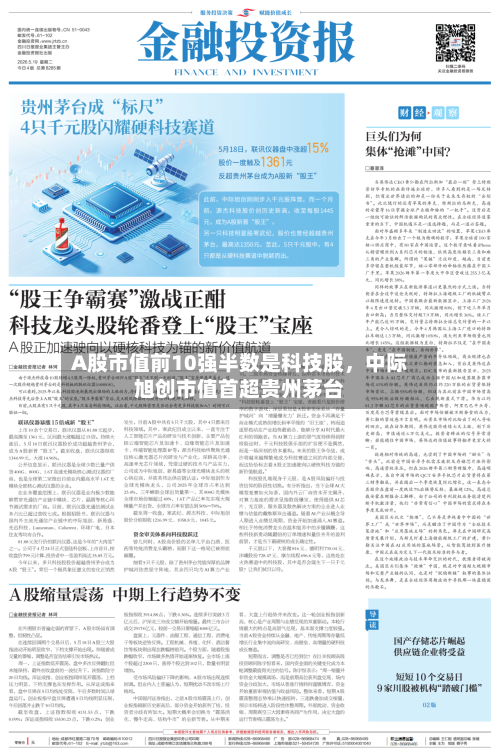 A股市值前10强半数是科技股，中际旭创市值首超贵州茅台